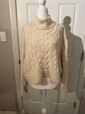 FREE OEOPLE Cozy Cream Cable-Knit Turtleneck Sweater